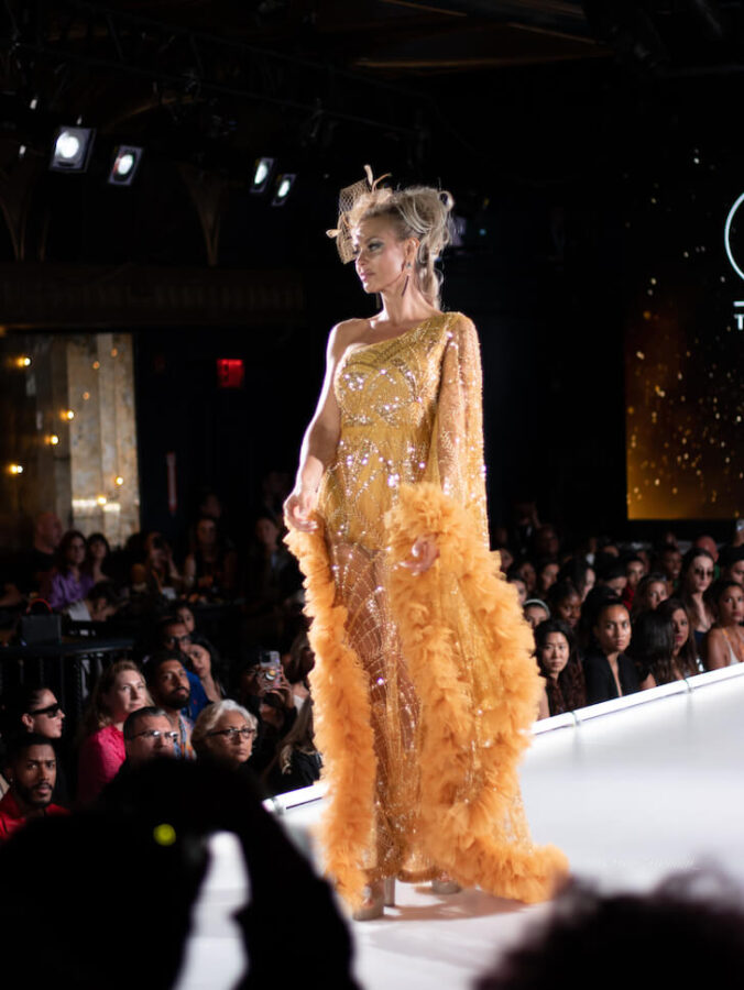 Model walks the runway for designer Sonal Couture Sony Hall for Runway 7 NYFW Photo by Danielle MZ Bennett